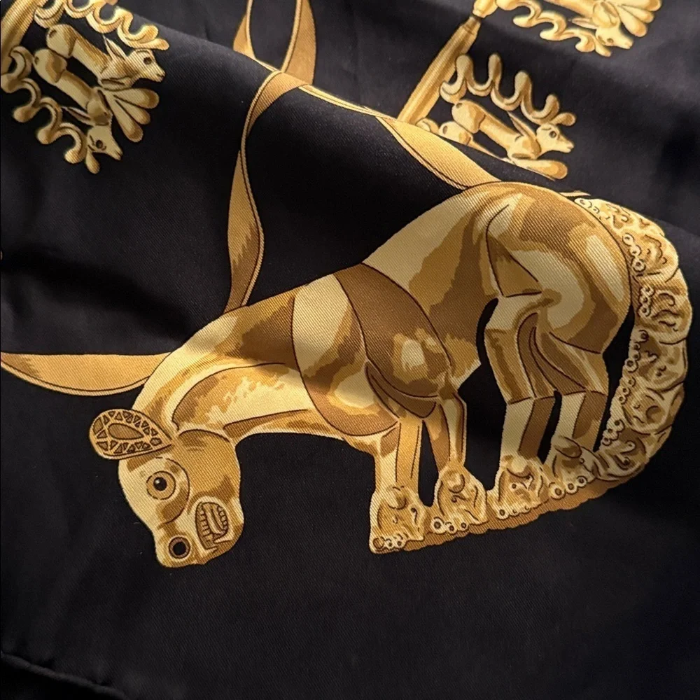 Vintage Hermes Les Cavaliers D'or by Rybal Hermes Cashmere Silk Scarf